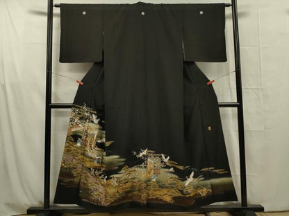 平和屋着物■豪華黒留袖　作家物　駒刺繍　御所車飛鶴人物花文　暈し染め　金銀彩　正絹　逸品　DABG1698ya