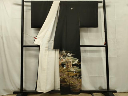 平和屋着物■豪華黒留袖　作家物　駒刺繍　御所車飛鶴人物花文　暈し染め　金銀彩　正絹　逸品　DABG1698ya