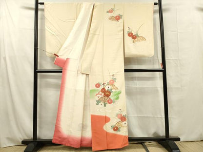 平和屋着物■訪問着　駒刺繍　籬花文　暈し染め　金彩　正絹　逸品　DABG1703ya