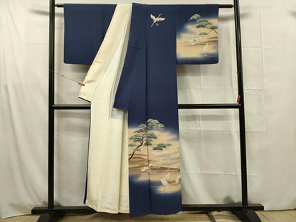 平和屋着物■訪問着　群れ鶴　枝松　暈し染め　金銀彩　正絹　逸品　DABG1705ya