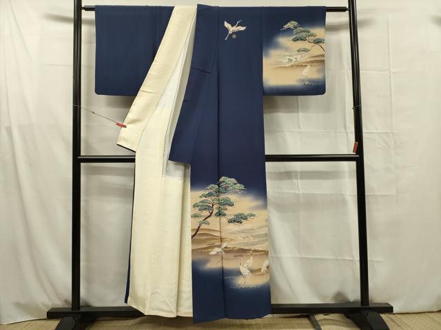 平和屋着物■訪問着　群れ鶴　枝松　暈し染め　金銀彩　正絹　逸品　DABG1705ya