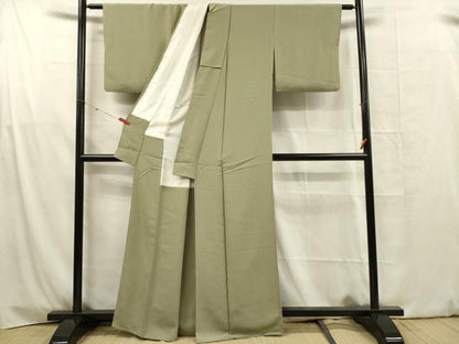 平和屋着物■上質な色無地　山葵色　正絹　逸品　DABG1721ya