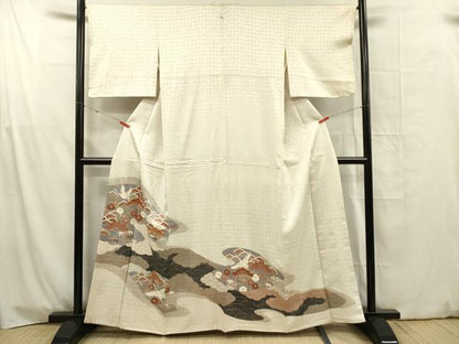 平和屋着物■豪華色留袖　駒刺繍　飛鶴花松文　金彩　正絹　逸品　DABG1723ya