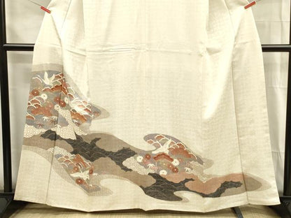 平和屋着物■豪華色留袖　駒刺繍　飛鶴花松文　金彩　正絹　逸品　DABG1723ya