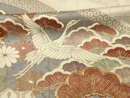 平和屋着物■豪華色留袖　駒刺繍　飛鶴花松文　金彩　正絹　逸品　DABG1723ya