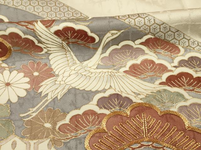 平和屋着物■豪華色留袖　駒刺繍　飛鶴花松文　金彩　正絹　逸品　DABG1723ya