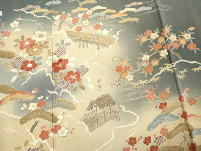 平和屋着物■訪問着　刺繍　風景花松文　暈し染め　金彩　正絹　逸品　DABG1725ya