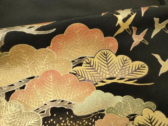 平和屋着物■豪華黒留袖　作家物　飛鶴風景花松文　金彩　正絹　逸品　DABG1729ya