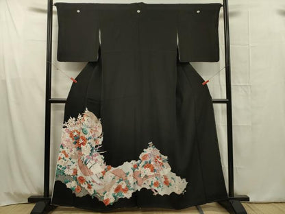 平和屋着物■豪華黒留袖　絵巻花鳥文　金彩　正絹　逸品　DABG1732ya