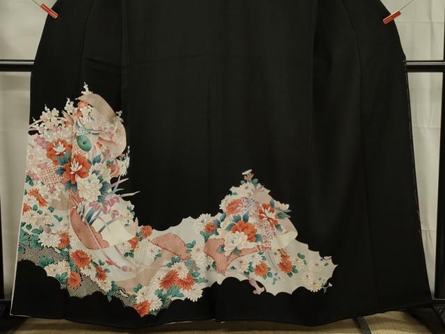 平和屋着物■豪華黒留袖　絵巻花鳥文　金彩　正絹　逸品　DABG1732ya
