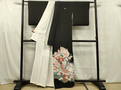 平和屋着物■豪華黒留袖　絵巻花鳥文　金彩　正絹　逸品　DABG1732ya