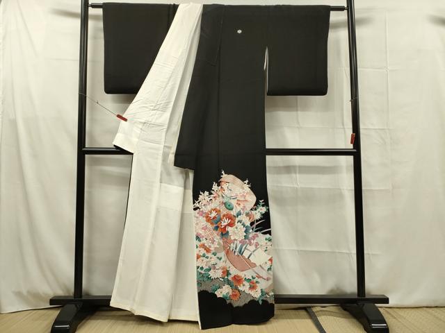 平和屋着物■豪華黒留袖　絵巻花鳥文　金彩　正絹　逸品　DABG1732ya