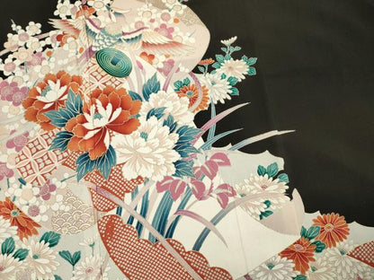 平和屋着物■豪華黒留袖　絵巻花鳥文　金彩　正絹　逸品　DABG1732ya