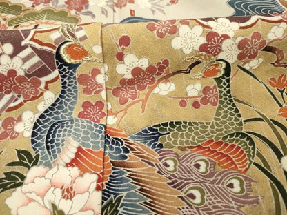 平和屋着物■豪華黒留袖　作家物　駒刺繍　扇面孔雀花文　宝尽くし　金糸　正絹　逸品　DABG1743ya
