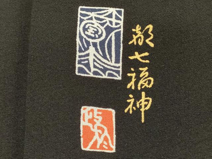 平和屋着物■豪華黒留袖　作家物　駒刺繍　扇面孔雀花文　宝尽くし　金糸　正絹　逸品　DABG1743ya