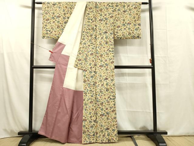 平和屋着物■上質な紬　更紗花文　三越扱い　正絹　逸品　DABG1752ya