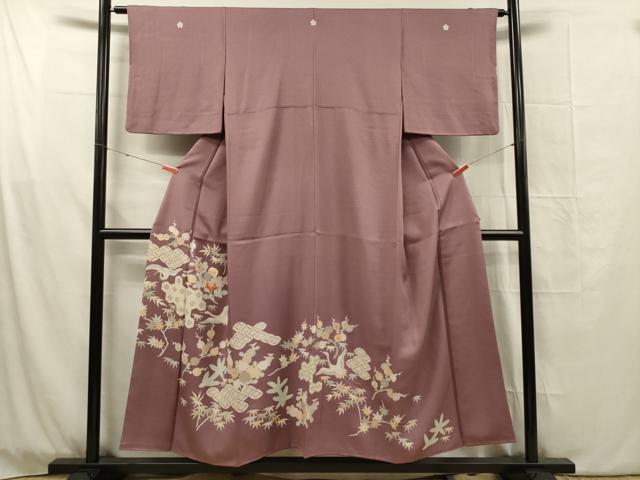平和屋着物■豪華色留袖　刺繍　飛鶴花文　金彩　正絹　逸品　DABG1754ya