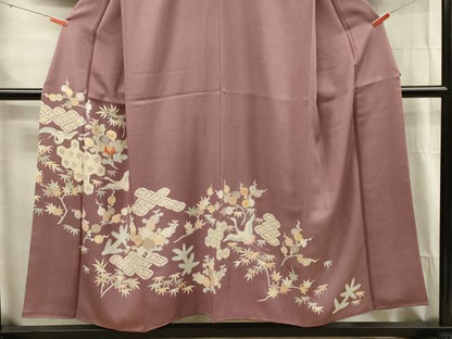 平和屋着物■豪華色留袖　刺繍　飛鶴花文　金彩　正絹　逸品　DABG1754ya