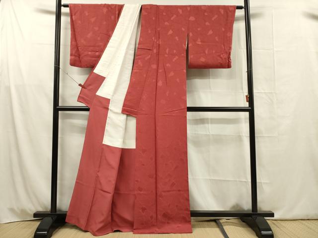平和屋着物■上質な色無地　霞地紋　赤紅色　正絹　逸品　DABG1757ya