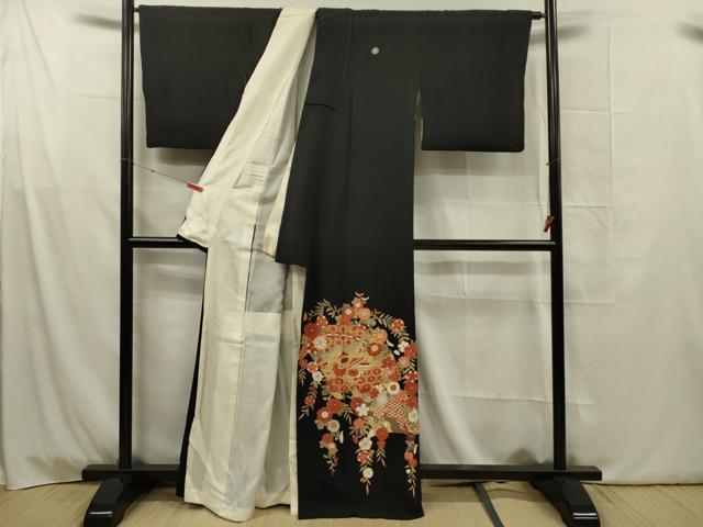 平和屋着物■豪華黒留袖　作家物　駒刺繍　草花文　金彩　正絹　逸品　DABG1758ya
