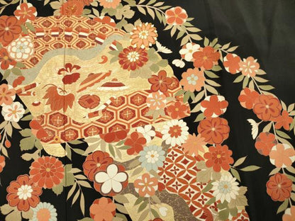 平和屋着物■豪華黒留袖　作家物　駒刺繍　草花文　金彩　正絹　逸品　DABG1758ya