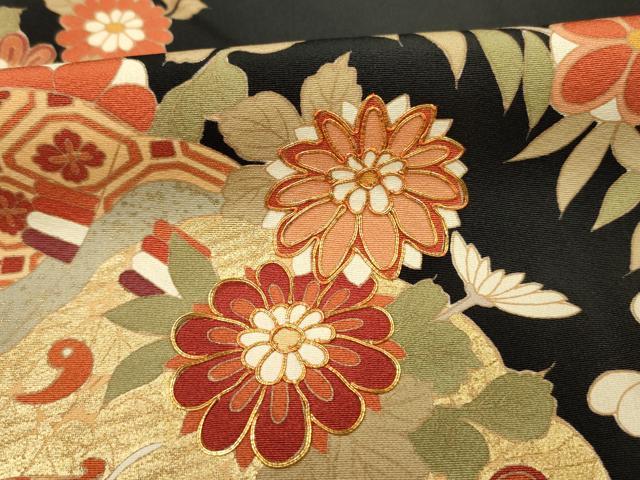 平和屋着物■豪華黒留袖　作家物　駒刺繍　草花文　金彩　正絹　逸品　DABG1758ya
