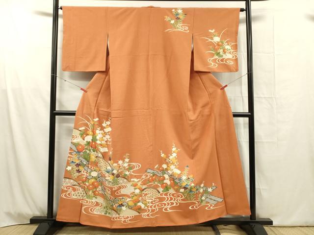 平和屋着物■訪問着　流水花文　金彩　正絹　逸品　DABG1767ya