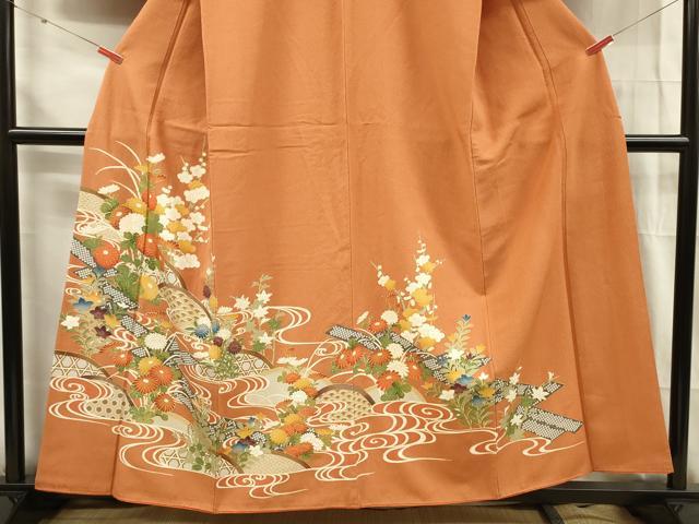 平和屋着物■訪問着　流水花文　金彩　正絹　逸品　DABG1767ya