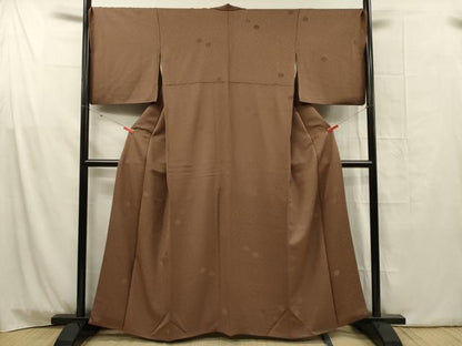 平和屋着物■上質な色無地　舞花地紋　枯茶色　正絹　逸品　DABG1782ya