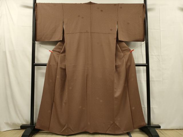 平和屋着物■上質な色無地　舞花地紋　枯茶色　正絹　逸品　DABG1782ya