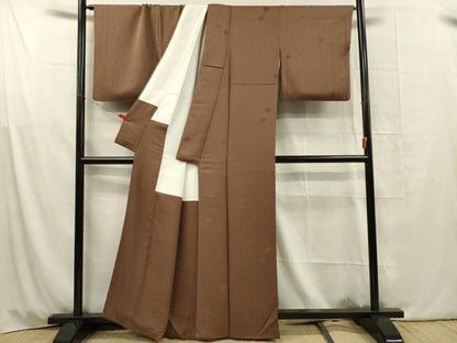 平和屋着物■上質な色無地　舞花地紋　枯茶色　正絹　逸品　DABG1782ya