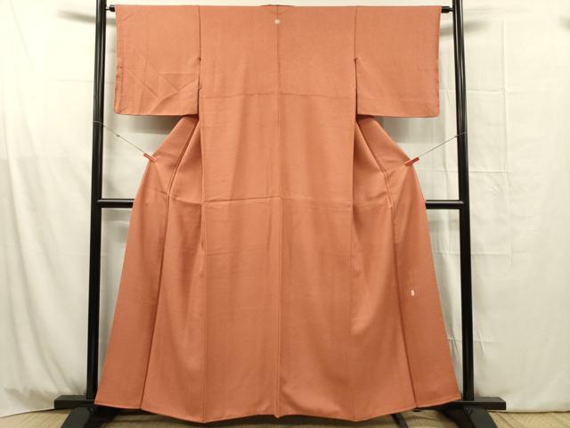 平和屋着物■本草木染作家　瑞寶　色無地　霞地紋　赤茶色　正絹　逸品　DABG1785ya