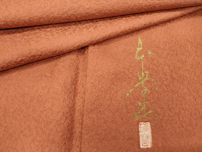 平和屋着物■本草木染作家　瑞寶　色無地　霞地紋　赤茶色　正絹　逸品　DABG1785ya