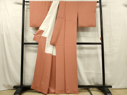 平和屋着物■上質な色無地　作家物　唐草地紋　肉桂色　正絹　逸品　DABG1787ya
