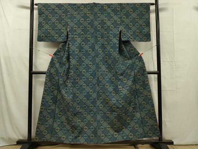 平和屋着物■上質な紬　型染め　吉祥舞蝶文　正絹　逸品　DABG1788ya