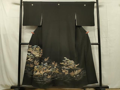 平和屋着物■豪華黒留袖　駒刺繍　風景松文　枝梅　金彩　正絹　逸品　DABG1798ya