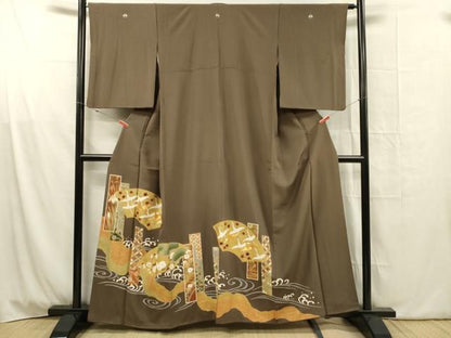 平和屋着物■豪華色留袖　駒刺繍　流水飛鶴花文　枝梅　金彩　正絹　逸品　DABG1801ya
