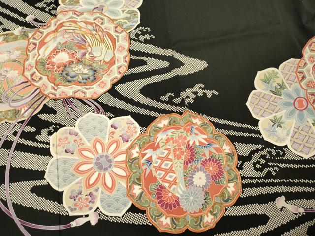 平和屋着物■豪華黒留袖　駒刺繍　花鳥絵皿文　東武百貨店扱い　正絹　逸品　DABG1802ya