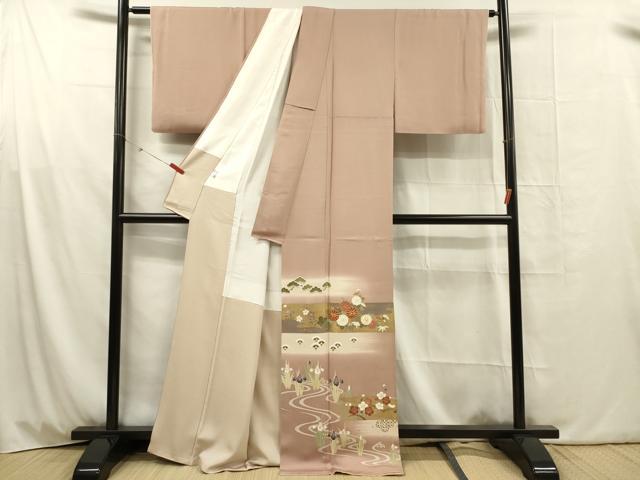 平和屋着物■豪華色留袖　駒刺繍　草花松文　枝梅　暈し染め　金彩　正絹　逸品　DABG1803ya