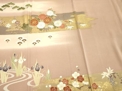 平和屋着物■豪華色留袖　駒刺繍　草花松文　枝梅　暈し染め　金彩　正絹　逸品　DABG1803ya