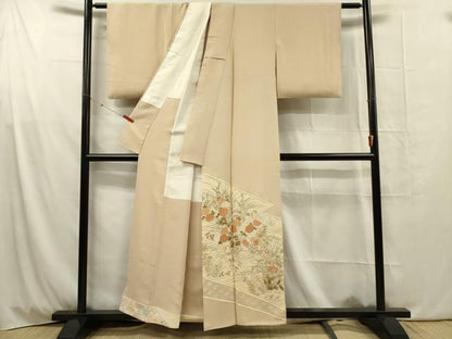 平和屋着物■豪華色留袖　駒刺繍　草花文　金彩　正絹　逸品　DABG1804ya