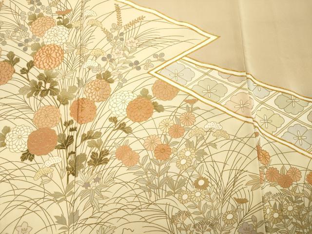 平和屋着物■豪華色留袖　駒刺繍　草花文　金彩　正絹　逸品　DABG1804ya