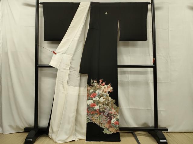 平和屋着物■豪華黒留袖　草花文　花喰い鳥　金彩　正絹　逸品　DABG1806ya
