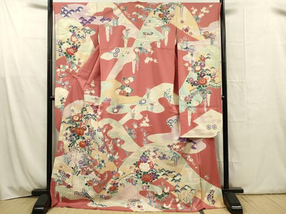平和屋着物■豪華振袖　駒刺繍　草花文　鴛鴦　金彩　正絹　逸品　DABG1809ya