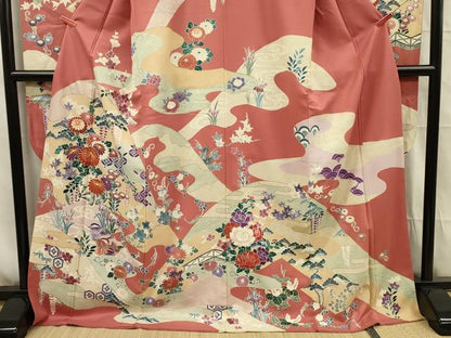 平和屋着物■豪華振袖　駒刺繍　草花文　鴛鴦　金彩　正絹　逸品　DABG1809ya