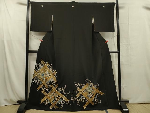 平和屋着物■豪華黒留袖　駒刺繍　草花文　金彩　三越扱い　正絹　逸品　DABG1810ya