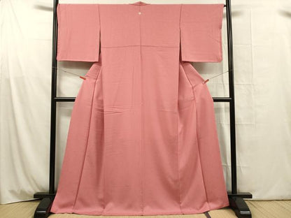 平和屋着物■上質な色無地　菊唐草地紋　甚三紅色　ロング丈　正絹　逸品　DABG1818ya