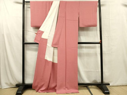 平和屋着物■上質な色無地　菊唐草地紋　甚三紅色　ロング丈　正絹　逸品　DABG1818ya