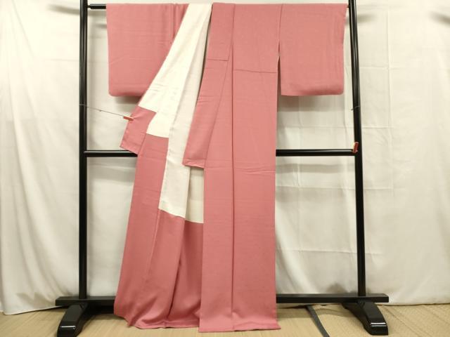 平和屋着物■上質な色無地　菊唐草地紋　甚三紅色　ロング丈　正絹　逸品　DABG1818ya