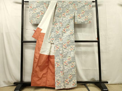 平和屋着物■上質な紬　草花文　正絹　逸品　DABG1819ya